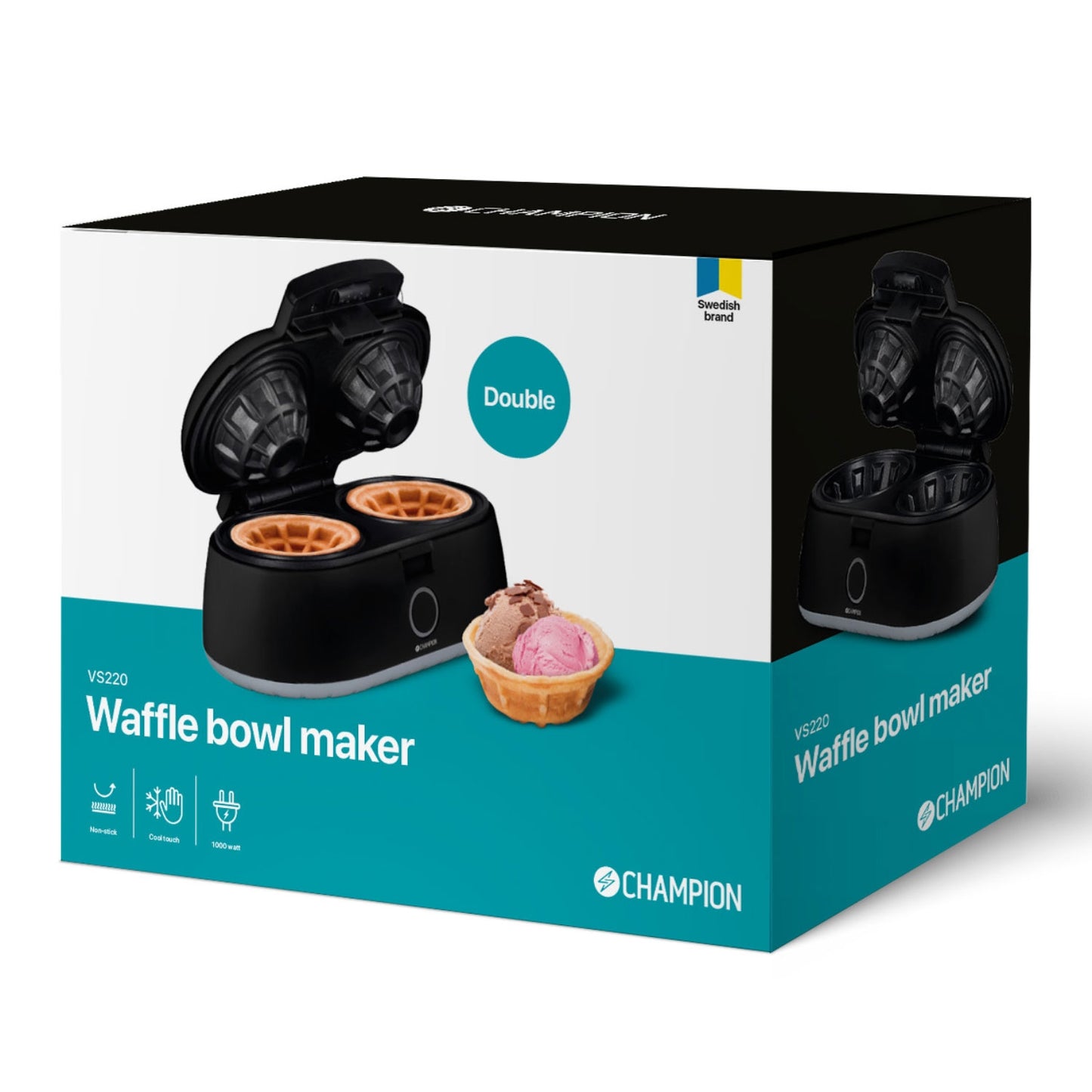 Waffle bowl iron Double 1000W VS220 Black
