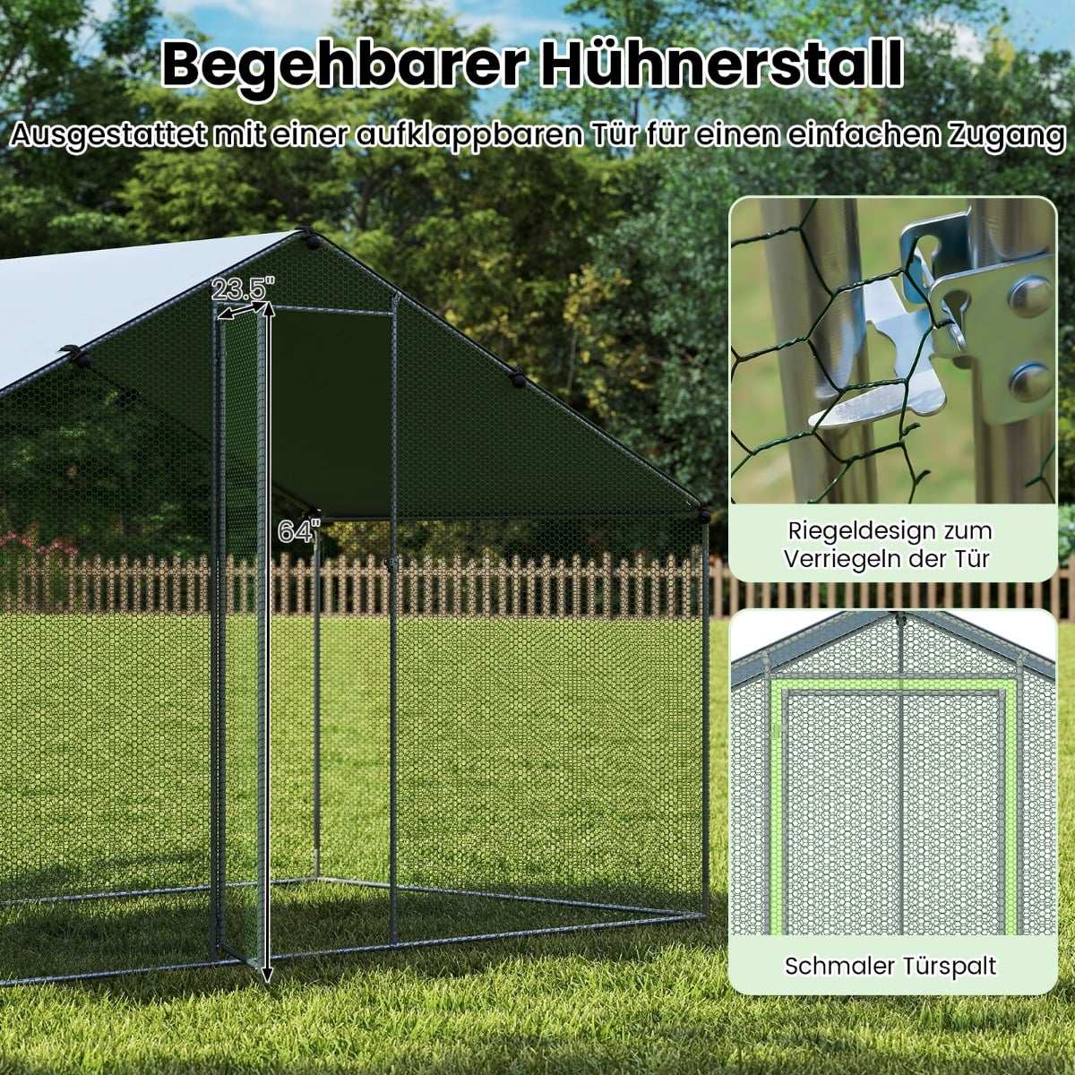 Walk-In Chicken Coop with Roof, Lockable Door, 300x170x190 cm