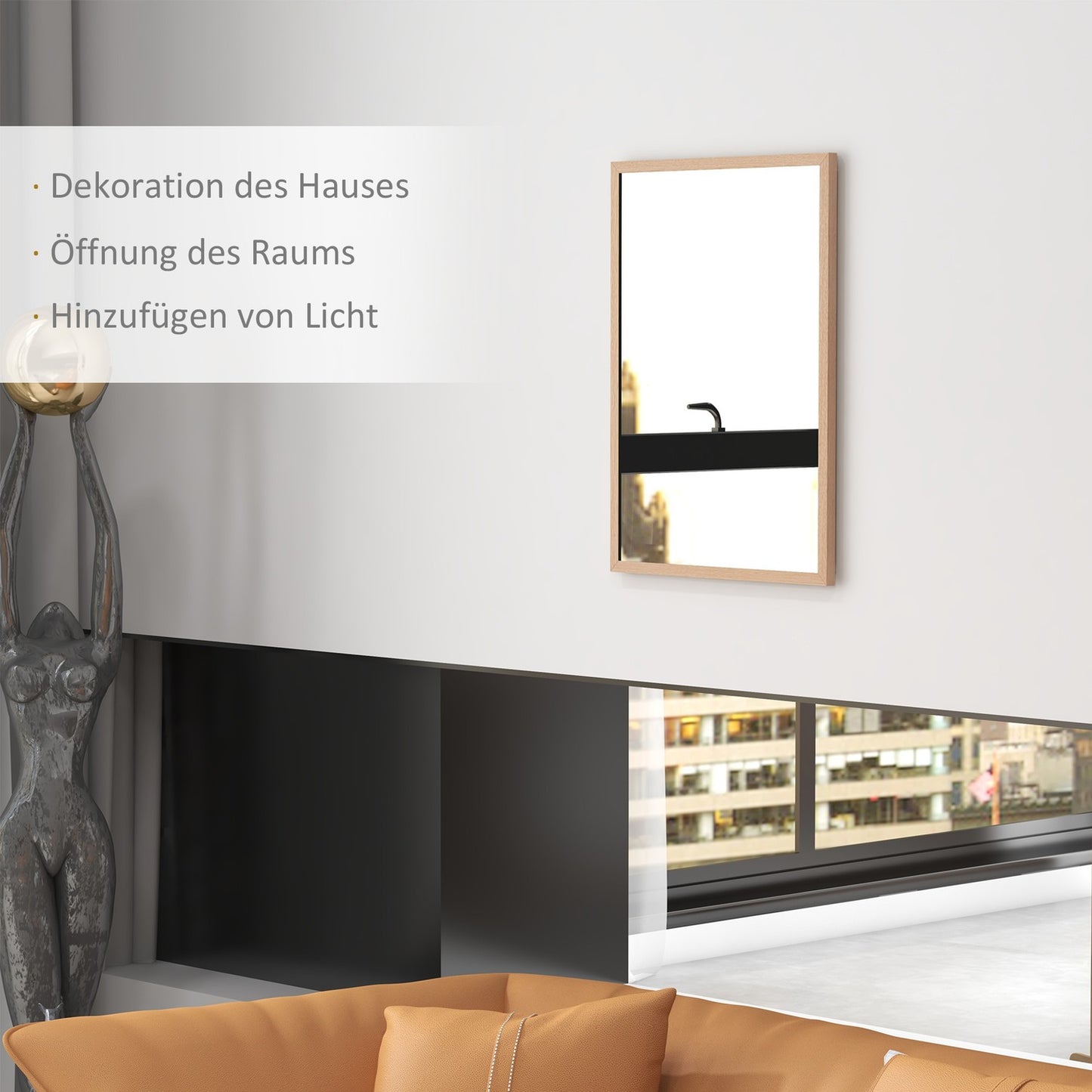 Decorative wall mirror with hooks, 50x70cm for the home