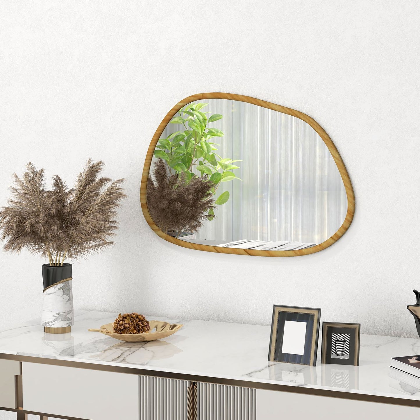 Asymmetric wall mirror 80x60cm - Wooden frame, antioxidized