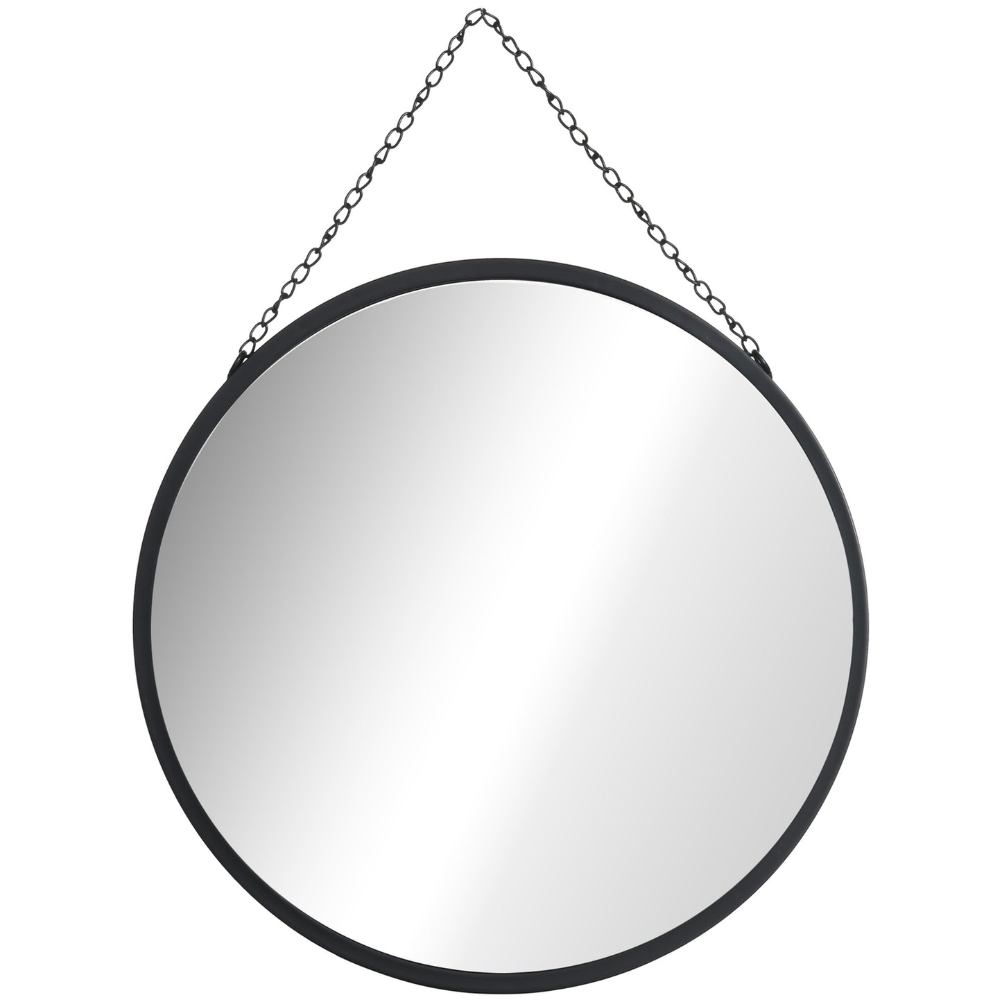 Round wall mirror, makeup mirror, 50 Cm, black metal frame