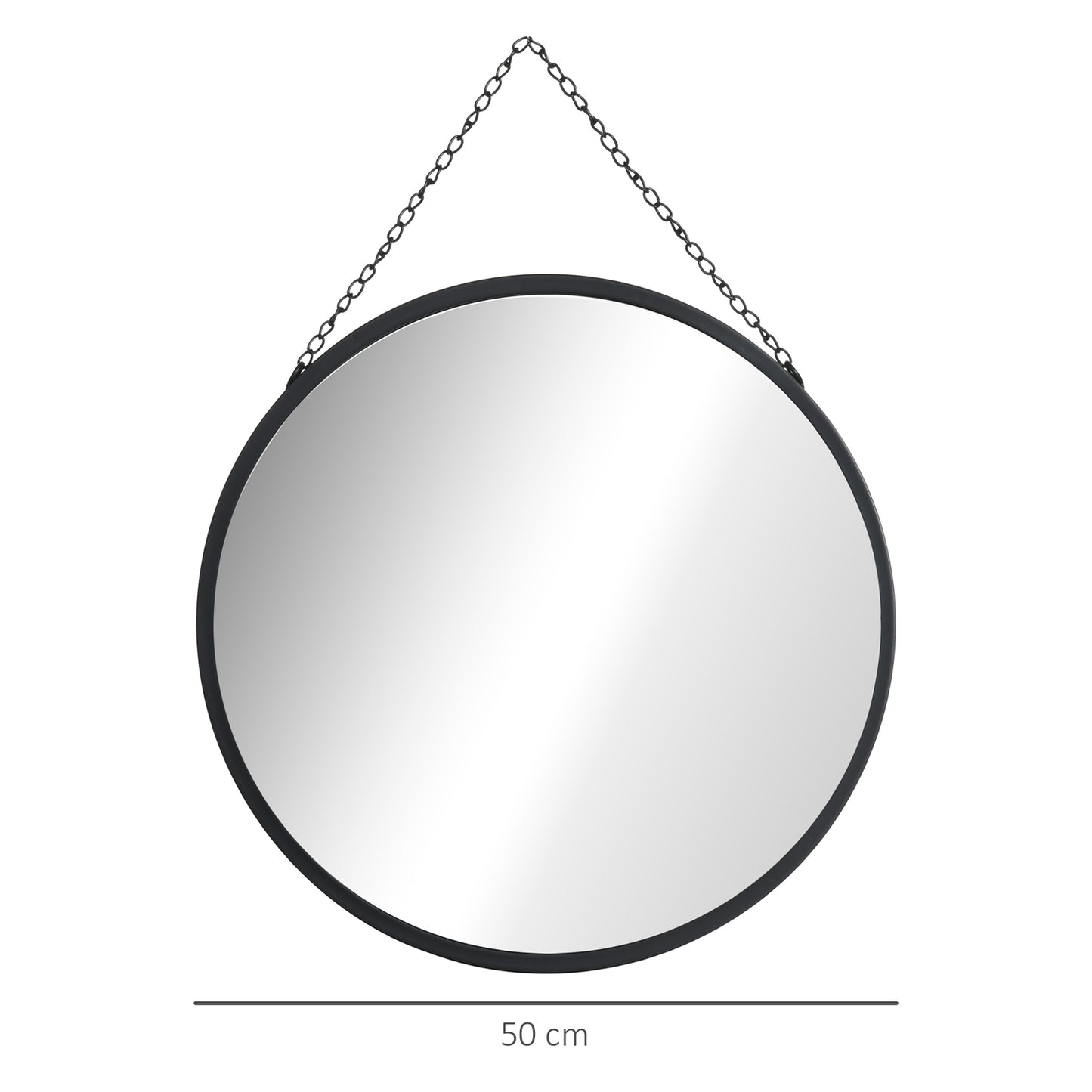 Round wall mirror, makeup mirror, 50 Cm, black metal frame