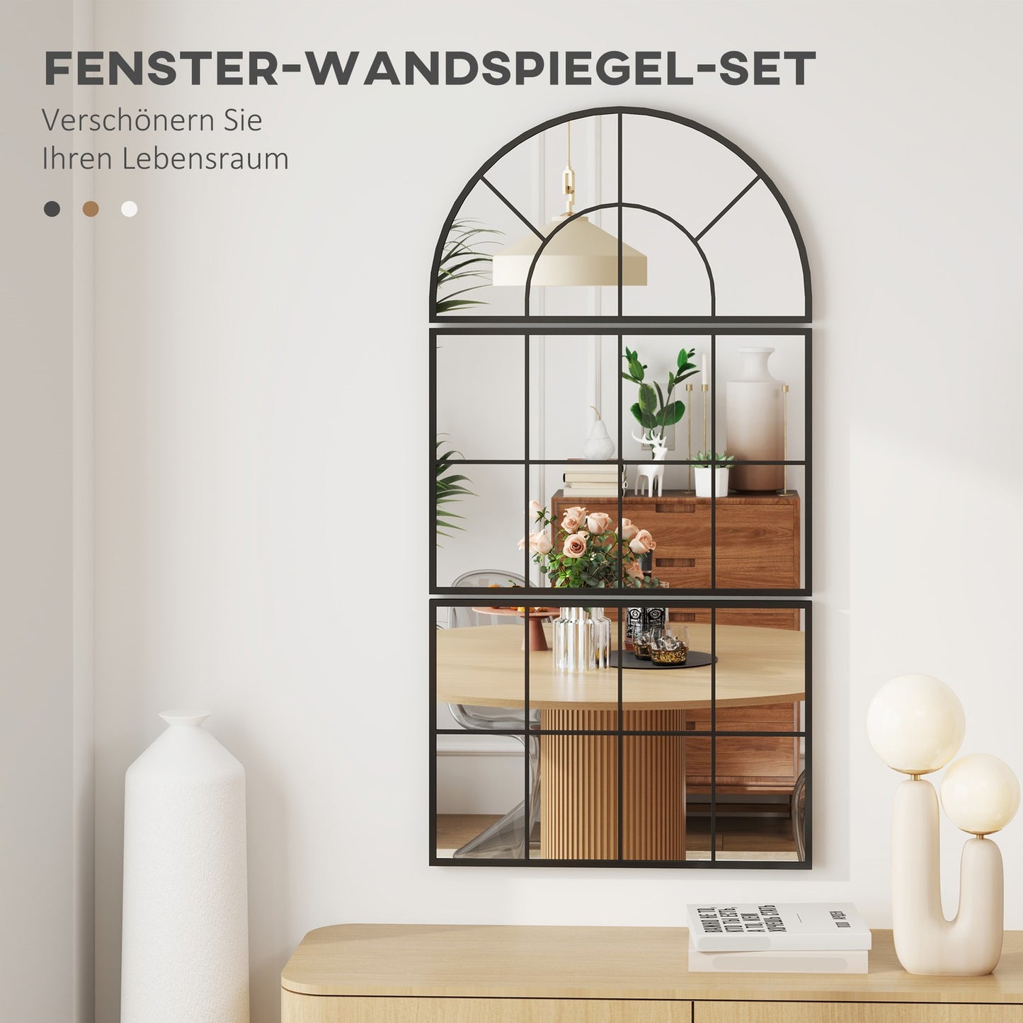 Arch Wall Mirror Set - 3 metal framed pieces for home decor