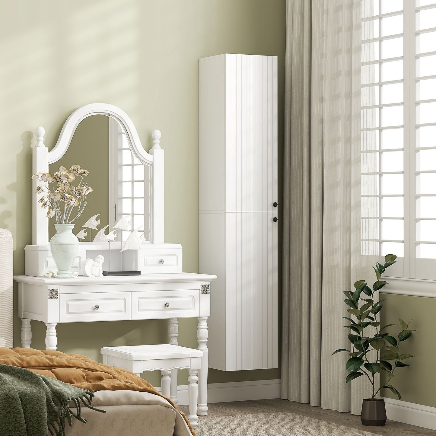 Wall-Mounted Bathroom Cabinet, White MDF, 161 cm