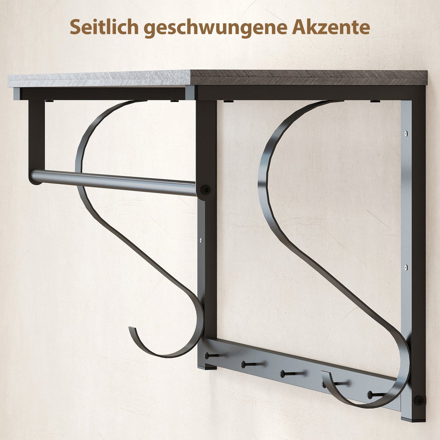 Wall-Mounted Coat Rack with Shelf and 5 Hooks, Gray