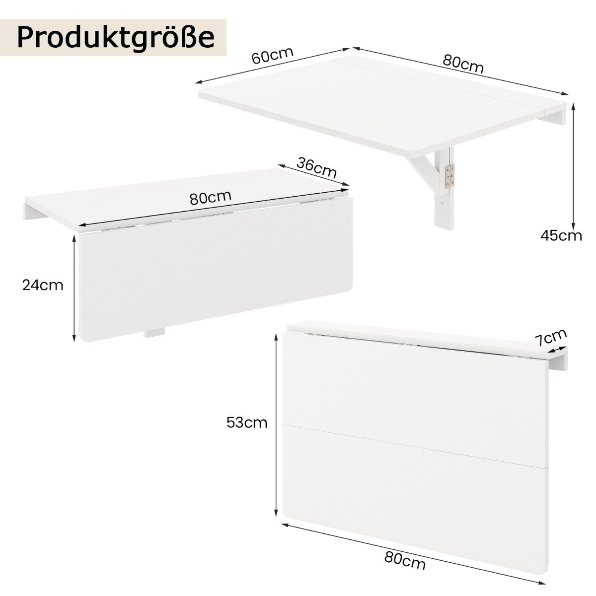 Wall-Mounted Folding Table Space Saving Kitchen Table Folding Wall Table 80 x 60 cm White
