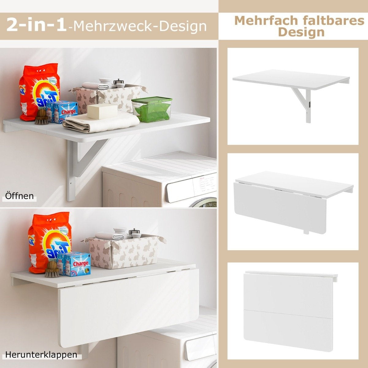 Wall-Mounted Folding Table Space Saving Kitchen Table Folding Wall Table 80 x 60 cm White