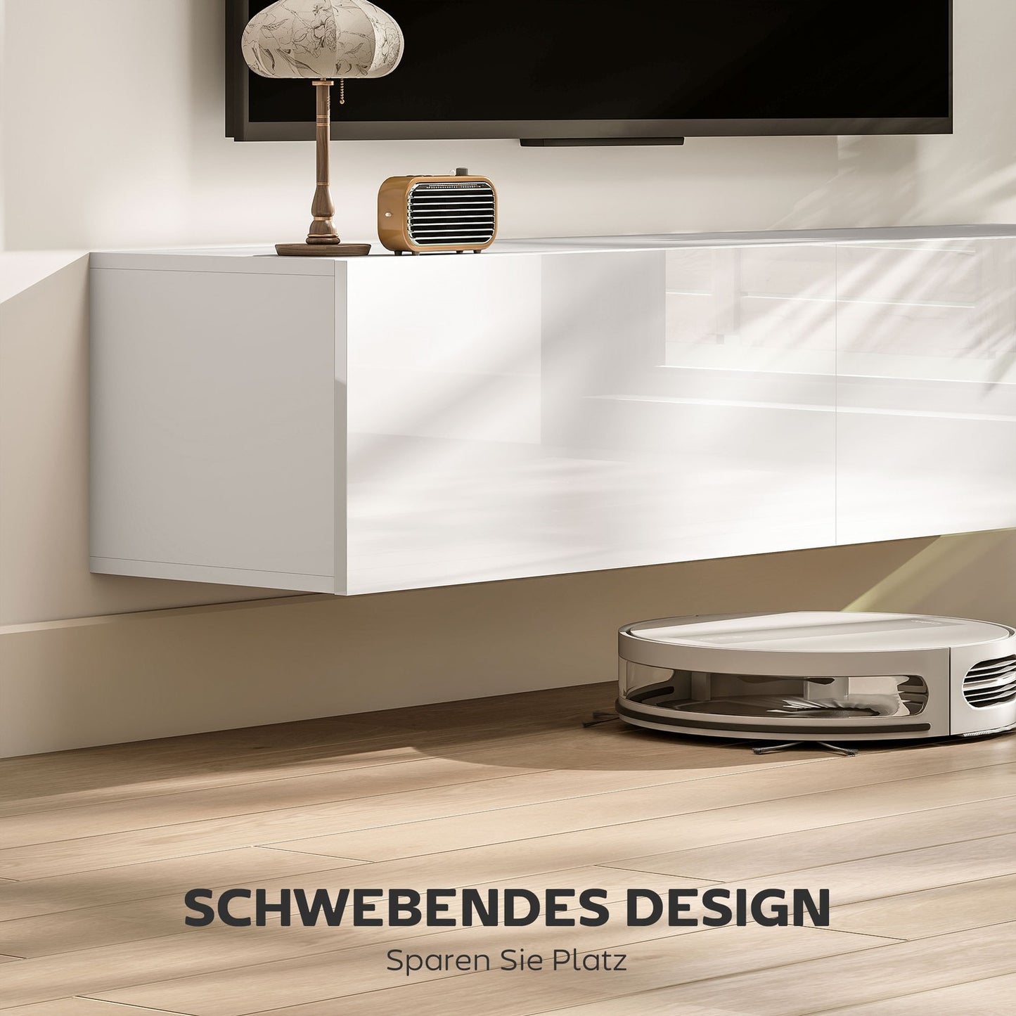 Wall-Mounted TV Cabinet, Floating Media Console, White