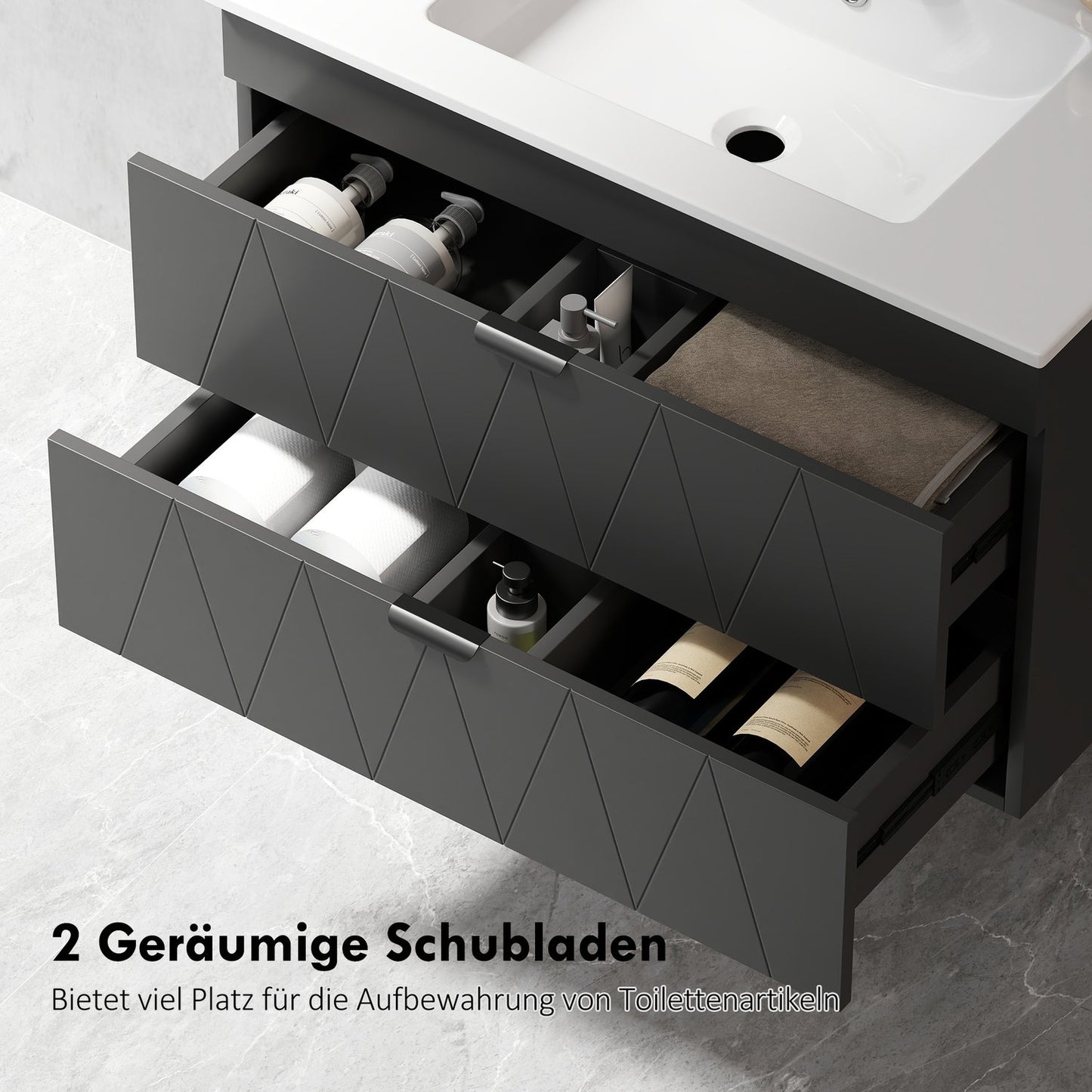 Wall-Mounted Vanity Unit with Ceramic Sink, Black