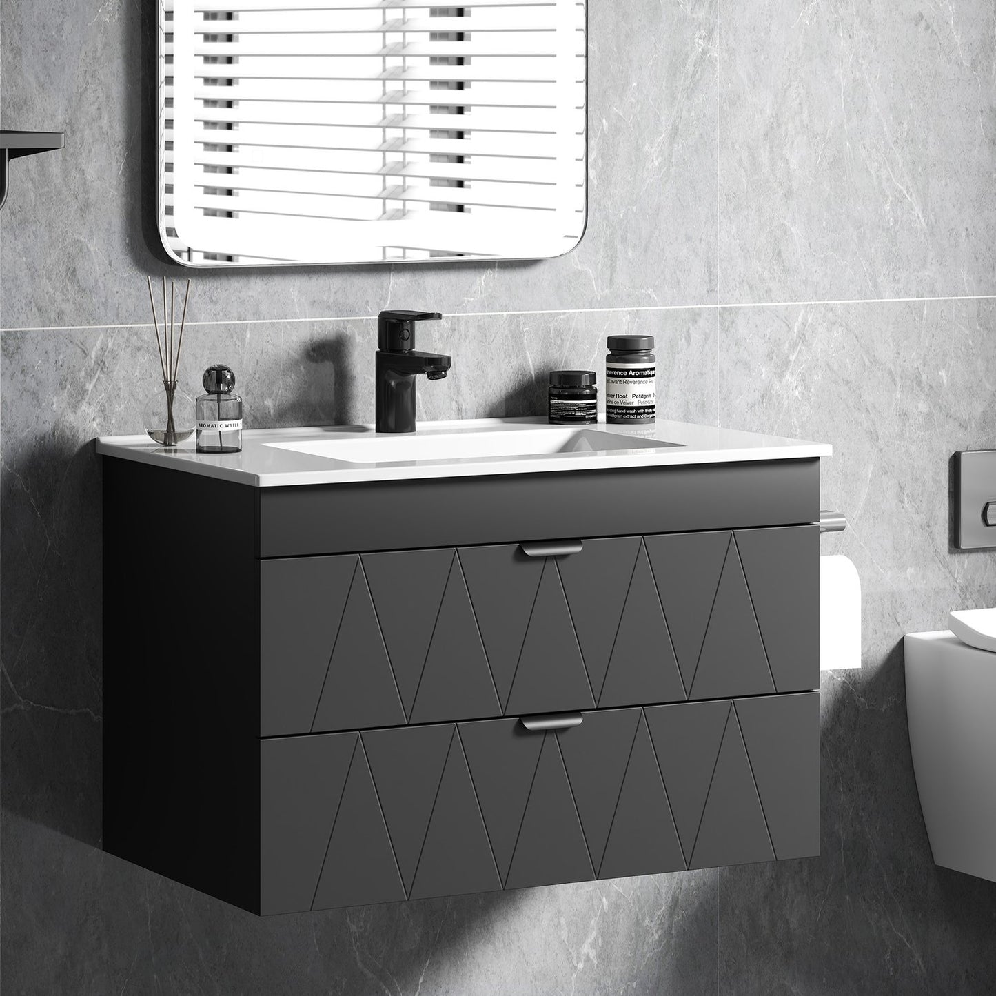 Wall-Mounted Vanity Unit with Ceramic Sink, Black