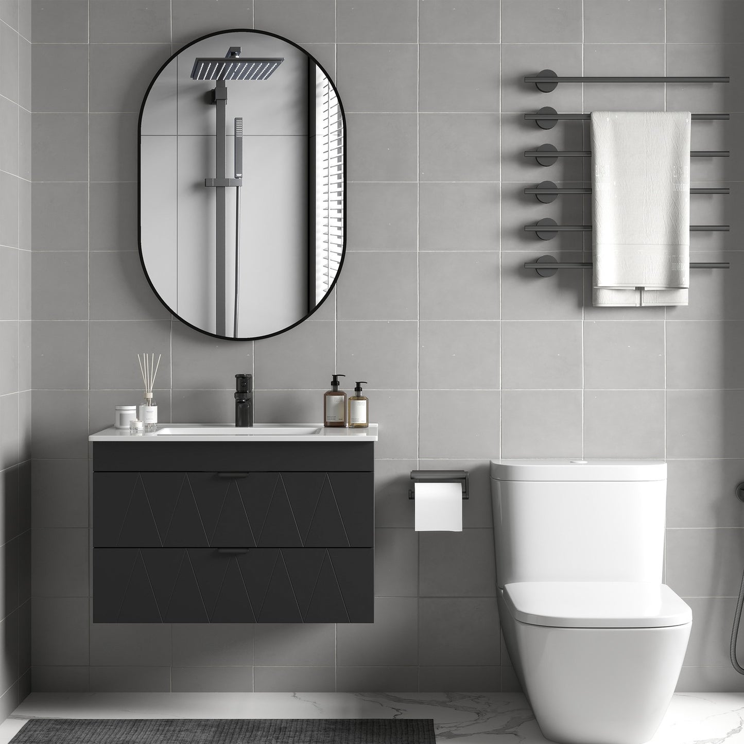 Wall-Mounted Vanity Unit with Ceramic Sink, Black