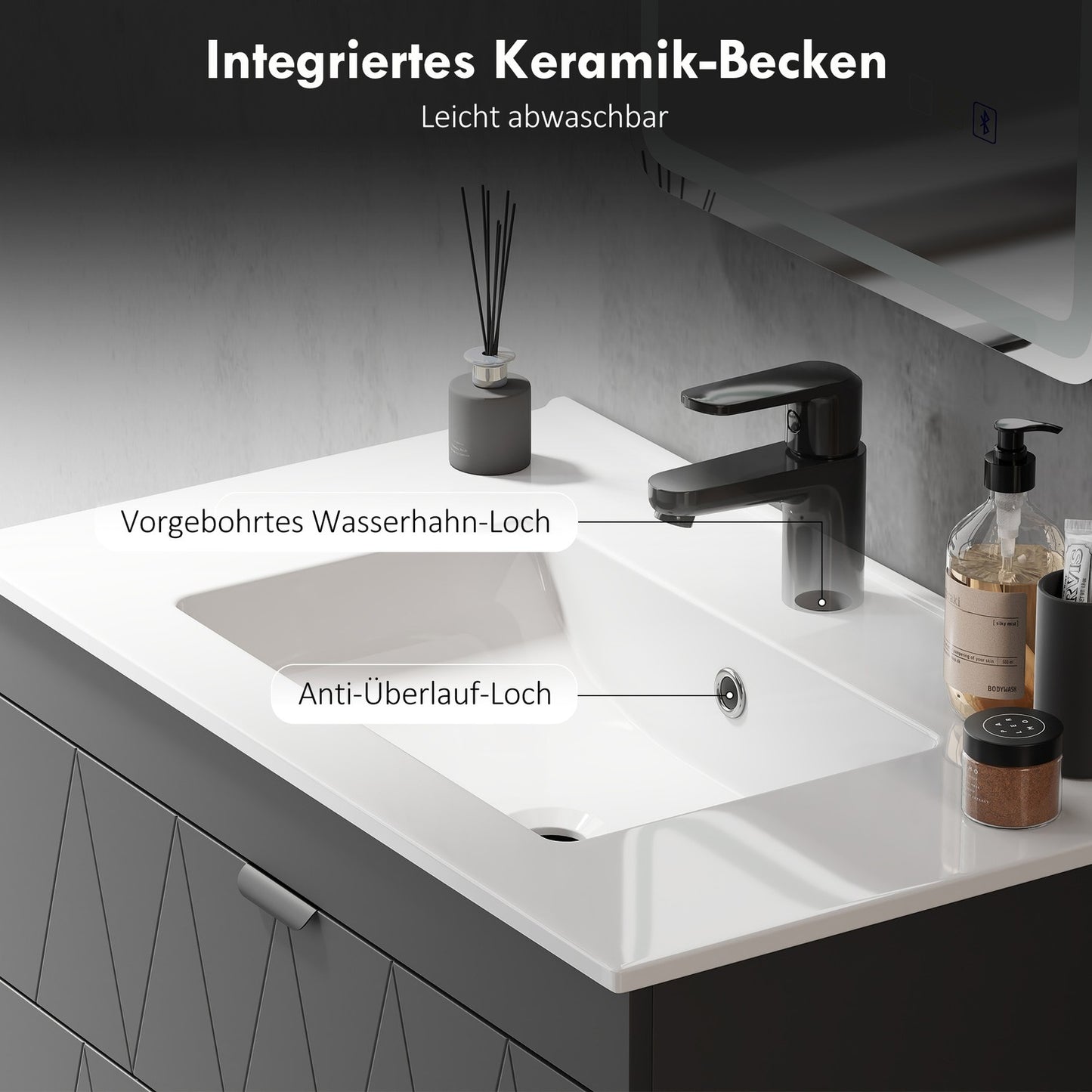 Wall-Mounted Vanity Unit with Ceramic Sink, Black
