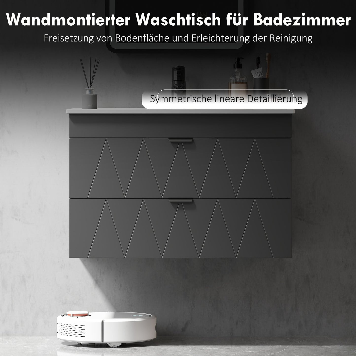 Wall-Mounted Vanity Unit with Ceramic Sink, Black