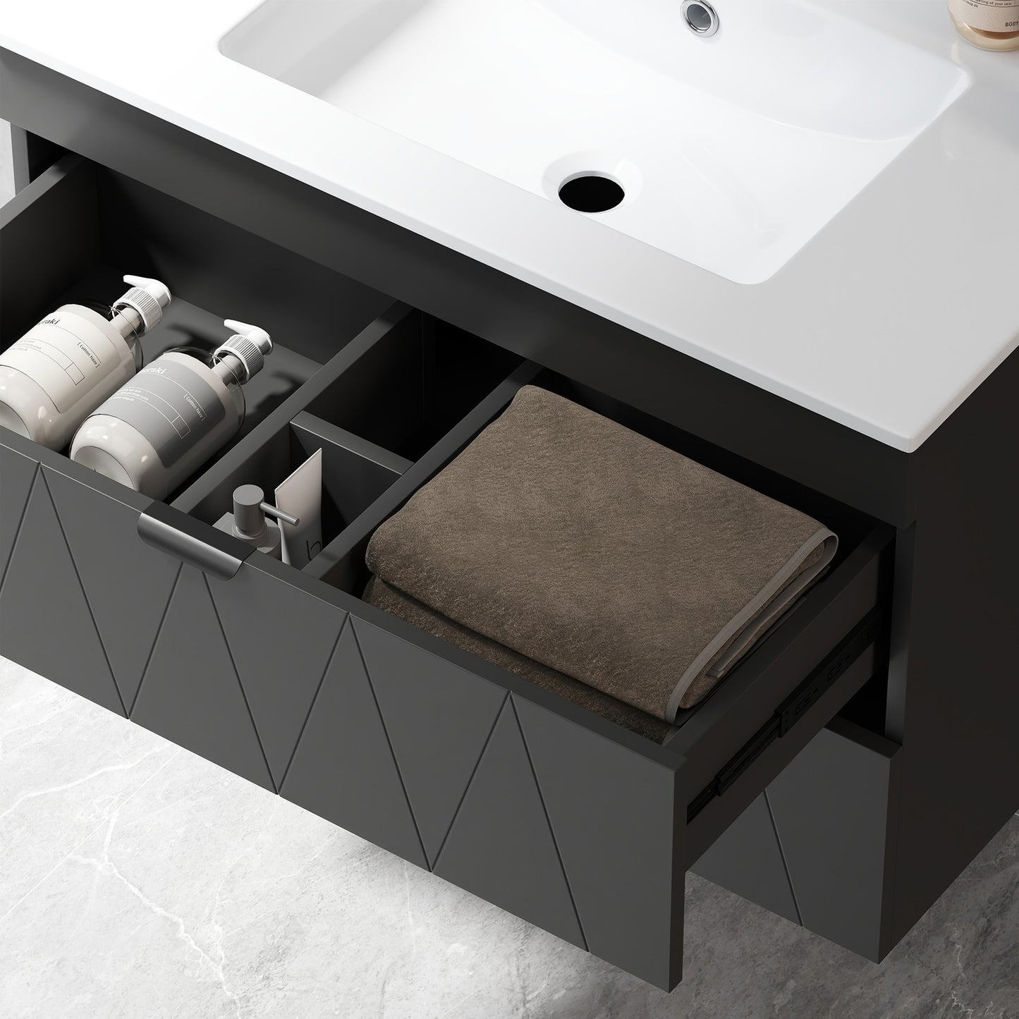 Wall-Mounted Vanity Unit with Ceramic Sink, Black