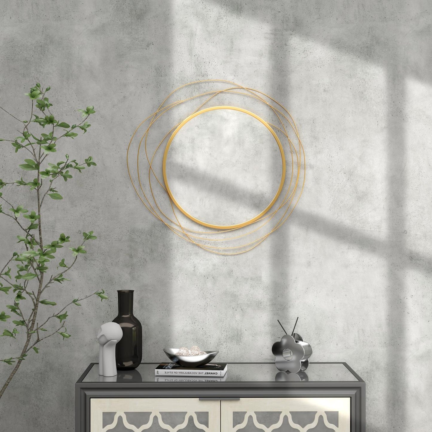 Gold round wall mirror, 65 cm - Metal frame, decorative