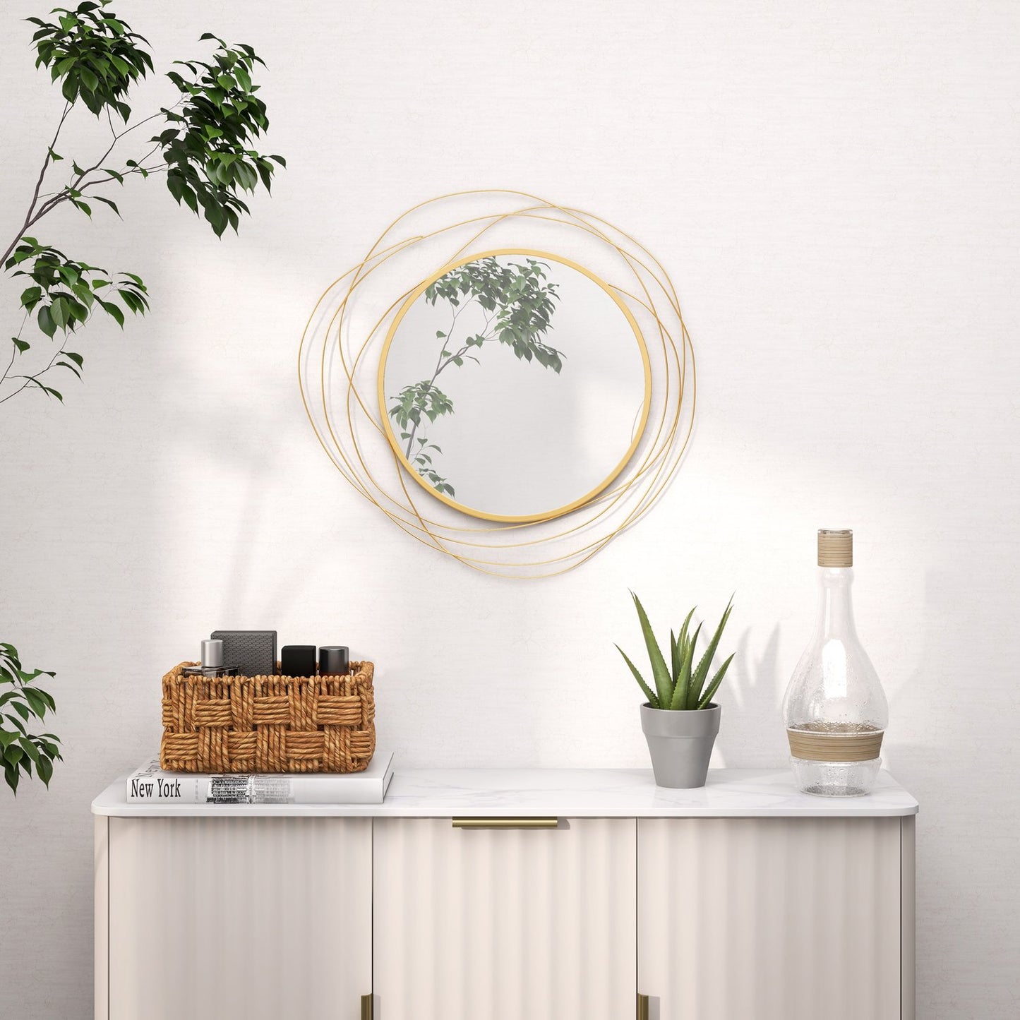 Gold round wall mirror, 65 cm - Metal frame, decorative