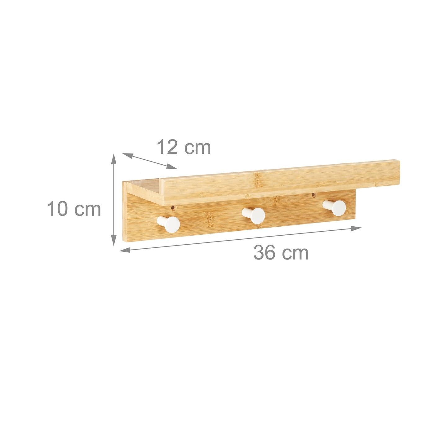 Wall shelf with 3 hooks