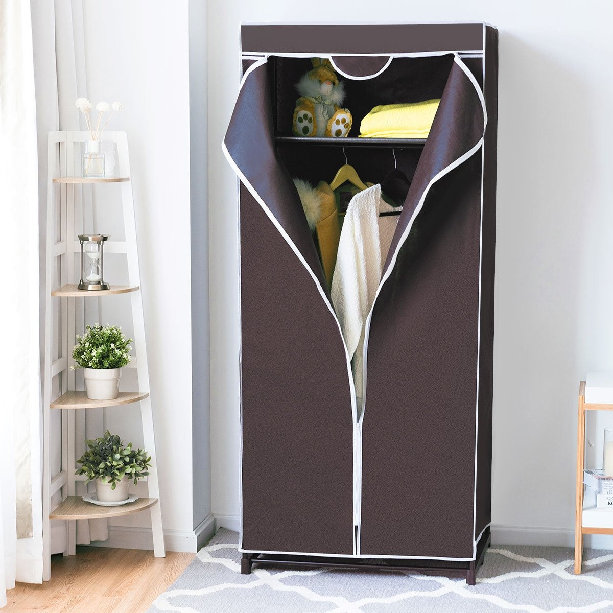 Wardrobe textile cupboard wardrobe fabric cupboard with clothes rail 75x50x170cm