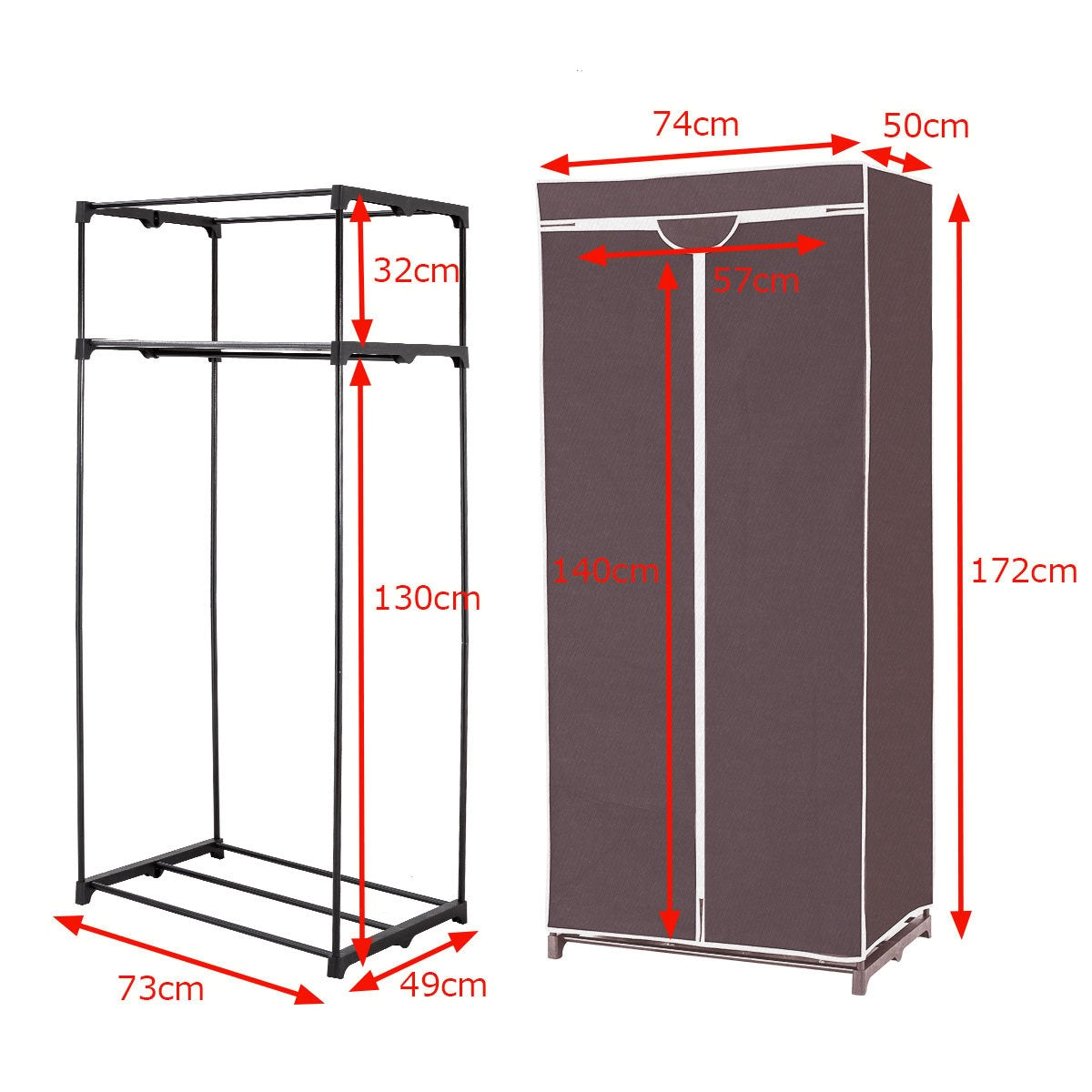 Wardrobe textile cupboard wardrobe fabric cupboard with clothes rail 75x50x170cm