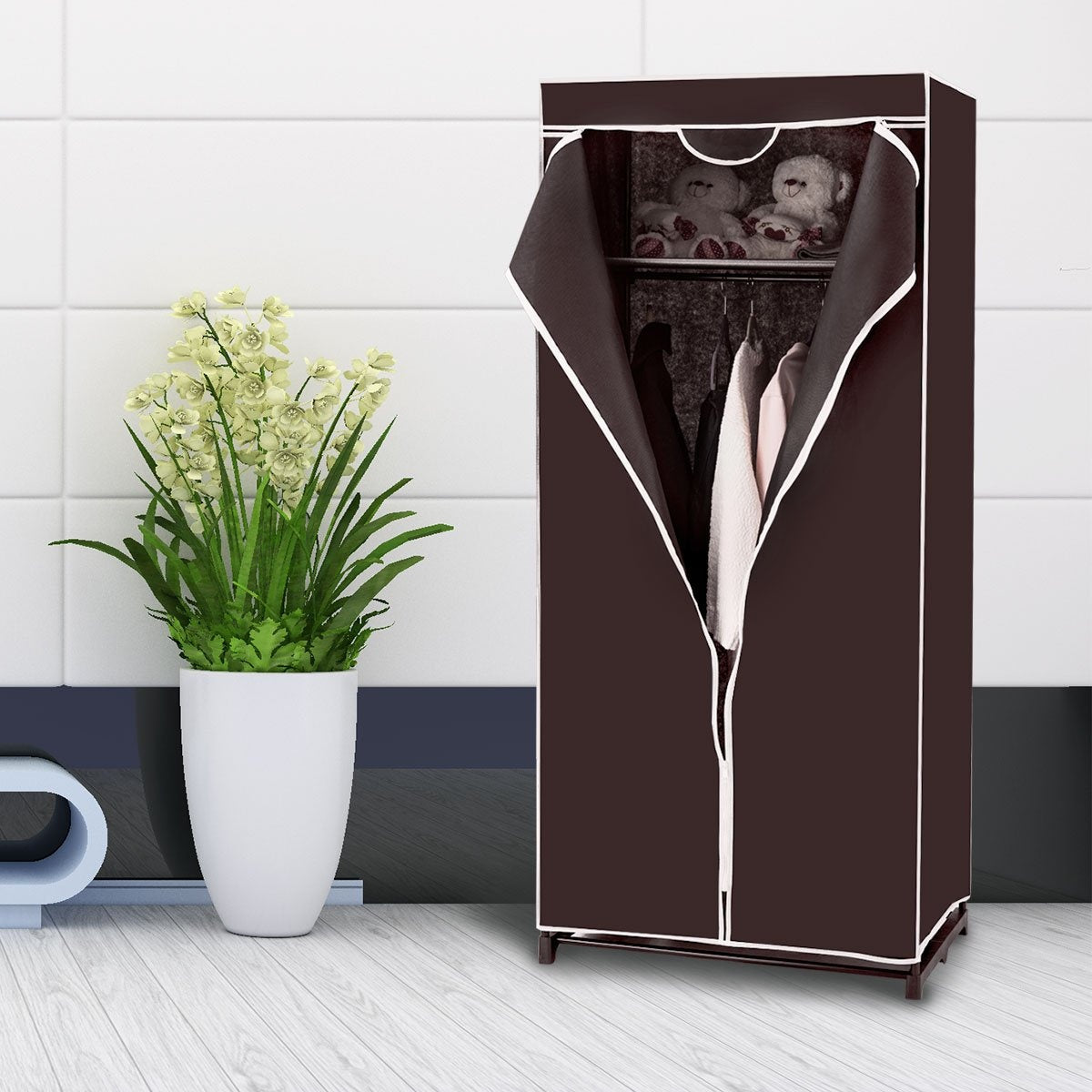 Wardrobe textile cupboard wardrobe fabric cupboard with clothes rail 75x50x170cm