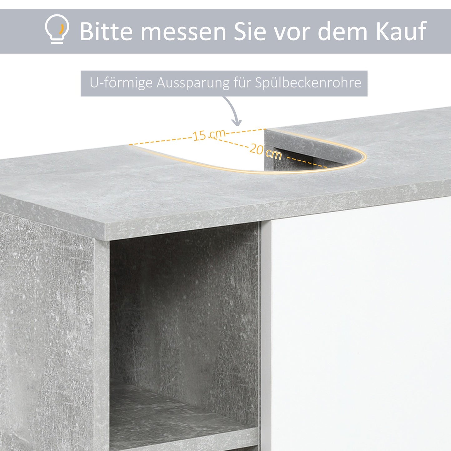 Gray & white bathroom cabinet, adjustable shelves