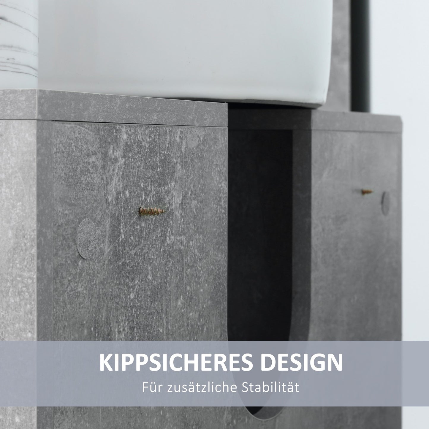 Gray & white bathroom cabinet, adjustable shelves