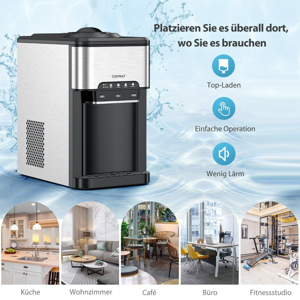Water Dispenser 3-in-1 Countertop Water Cooler with 3 Temperature Settings for Hot/Cold/Ice Silver
