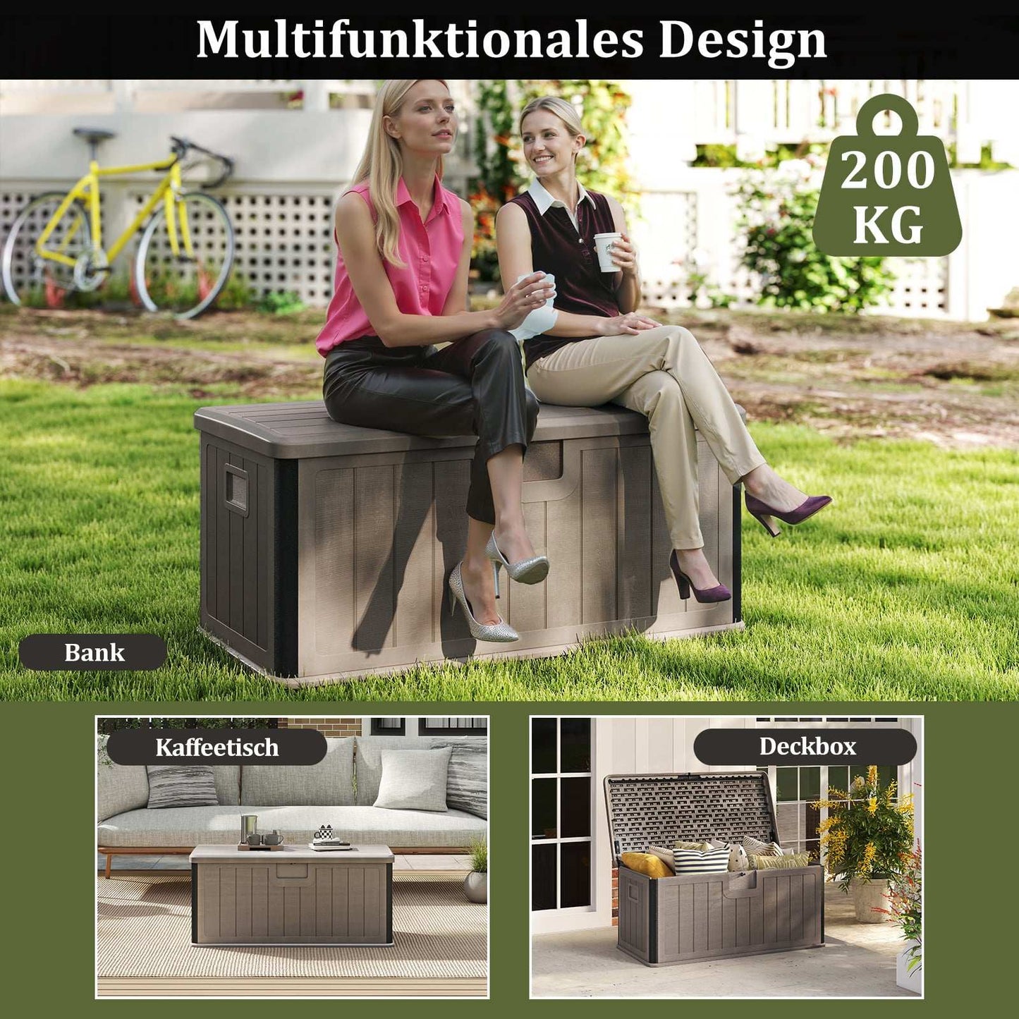 Waterproof 378L Garden Storage Box with Lockable Lid