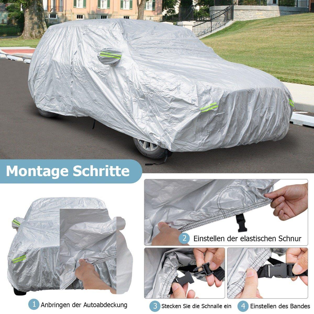 Waterproof Car Cover with Zipper Door, 483x191x153 cm, Silver