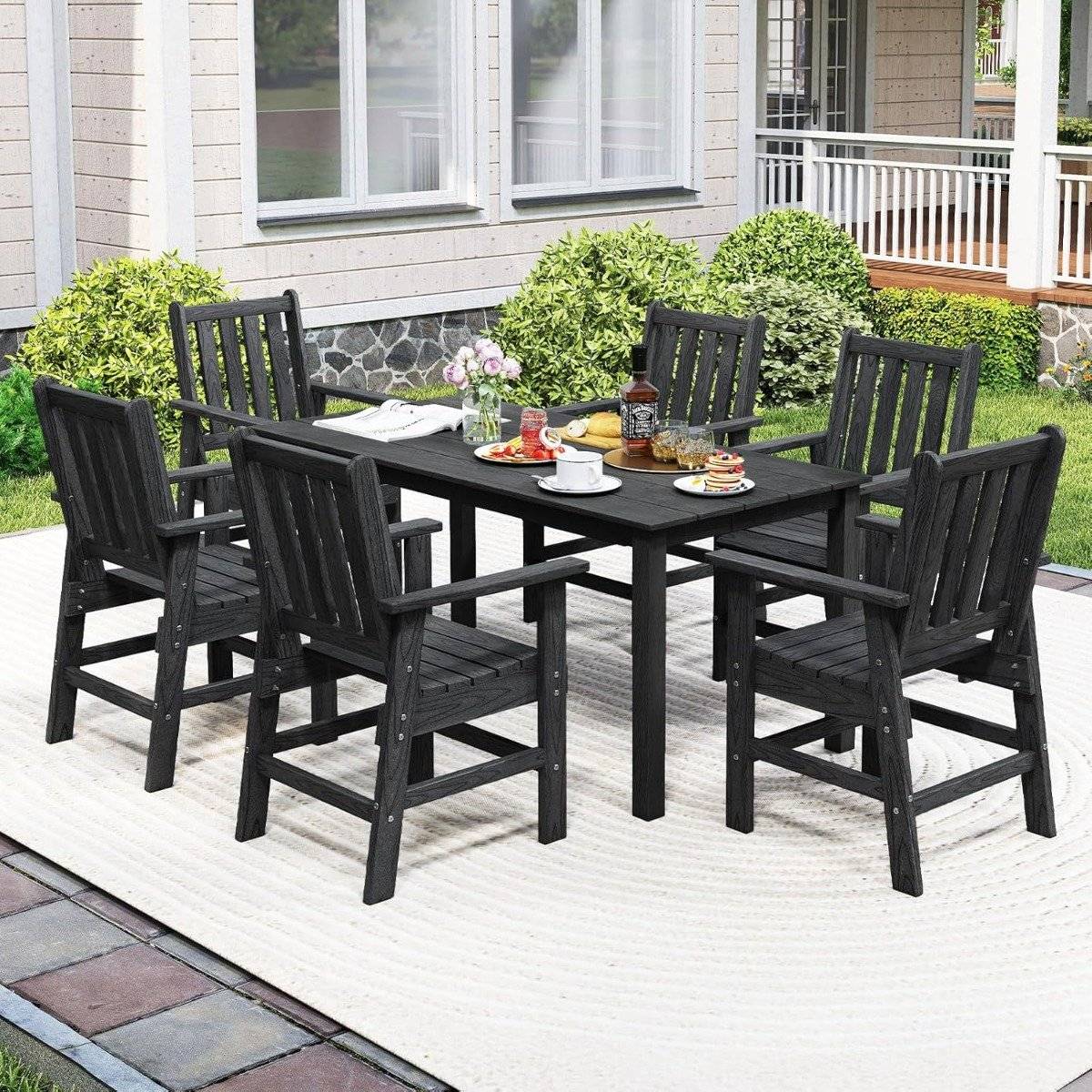 Weatherproof HDPE Outdoor Chair, Wood-Look, Black