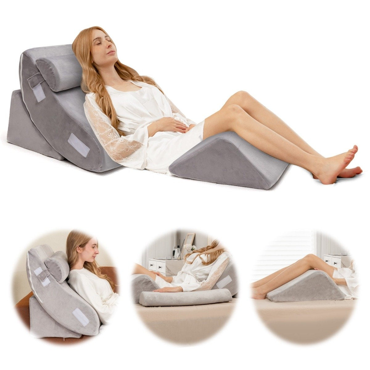 Wedge Pillow Set 4 Piece Bed Wedge Pillow Postoperative Memory Foam Pillow Set Gray