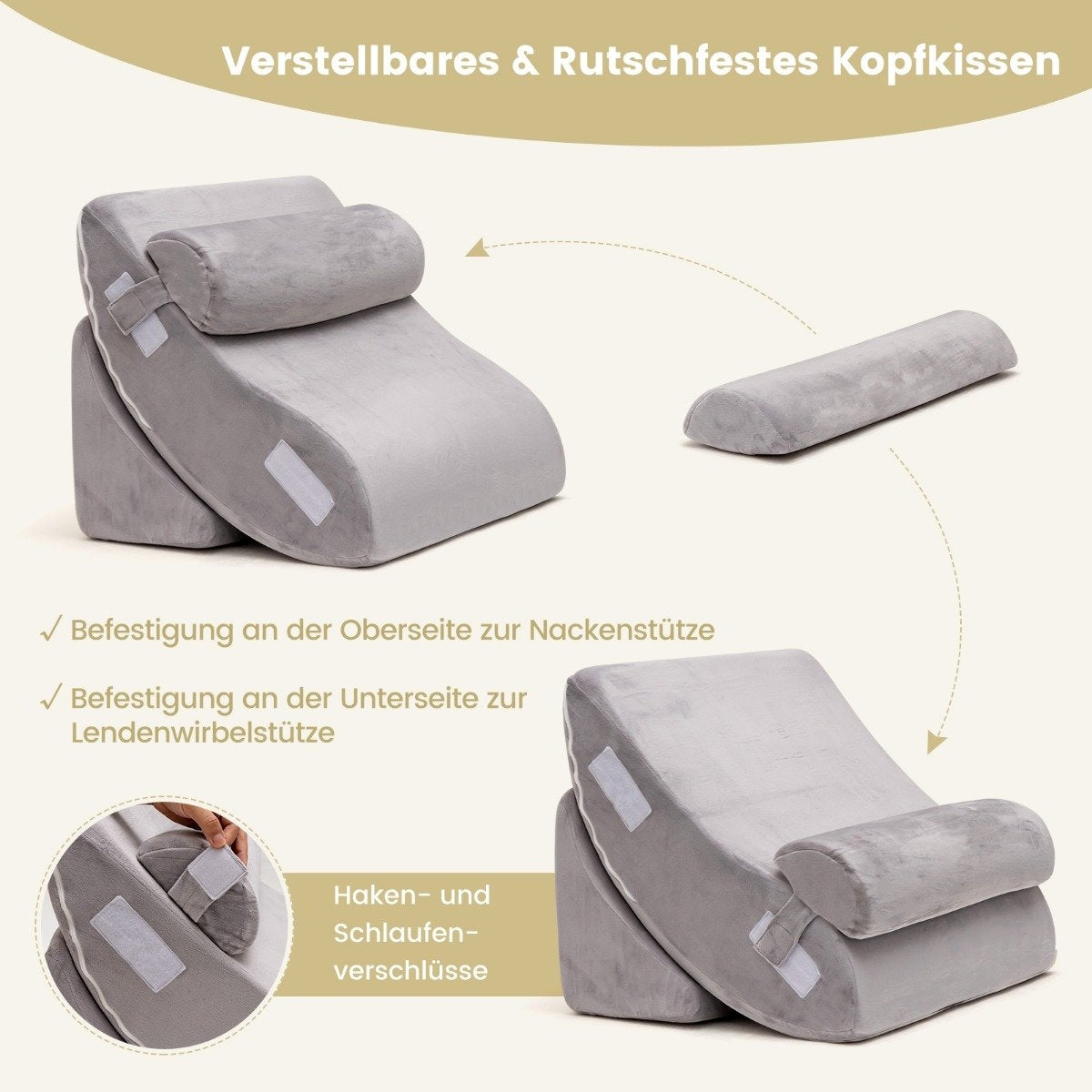 Wedge Pillow Set 4 Piece Bed Wedge Pillow Postoperative Memory Foam Pillow Set Gray