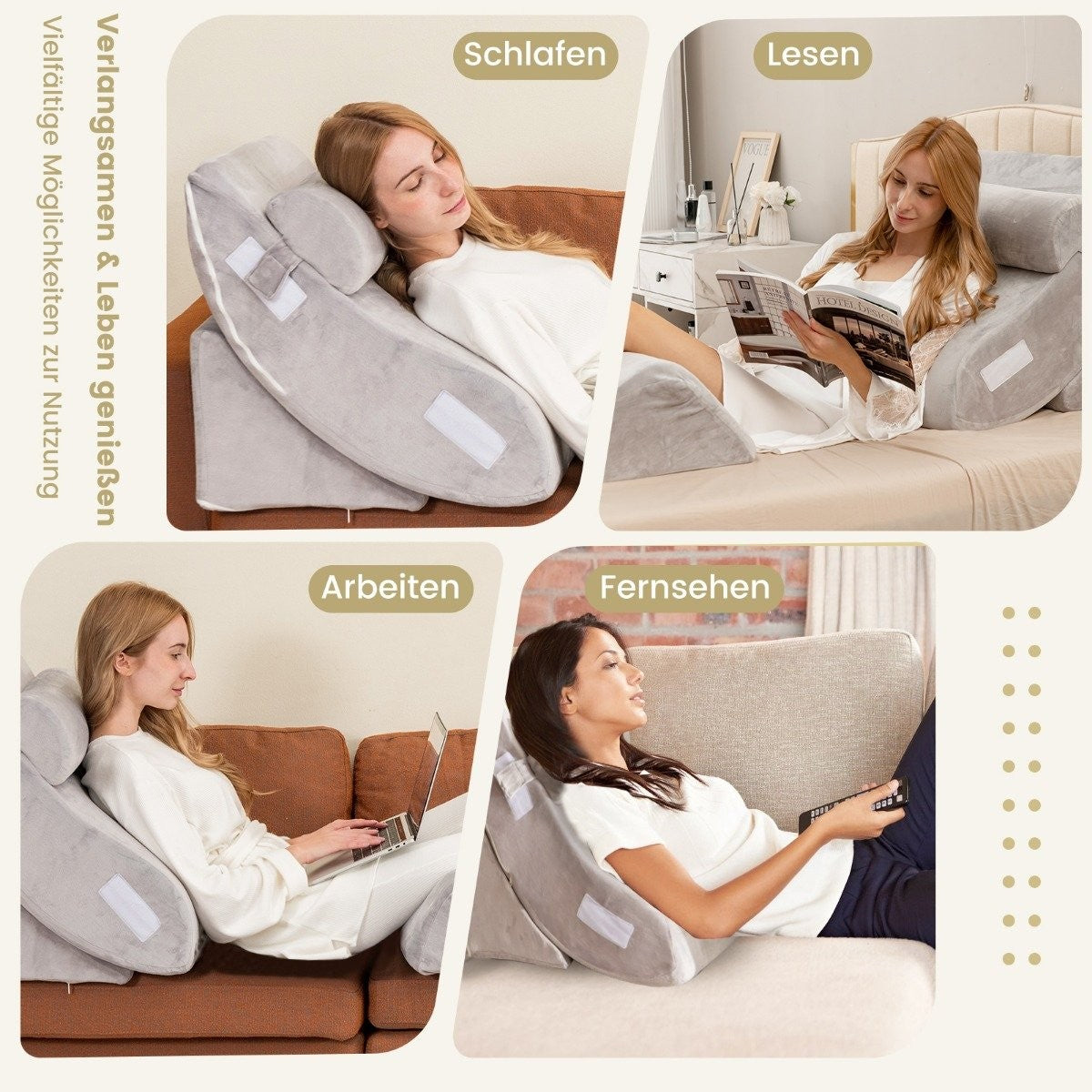 Wedge Pillow Set 4 Piece Bed Wedge Pillow Postoperative Memory Foam Pillow Set Gray