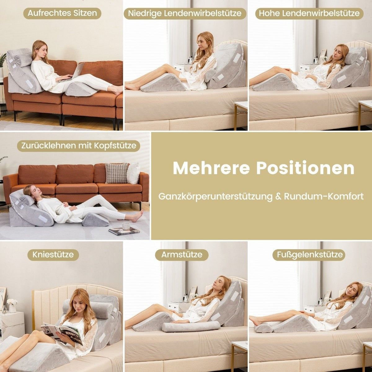 Wedge Pillow Set 4 Piece Bed Wedge Pillow Postoperative Memory Foam Pillow Set Gray