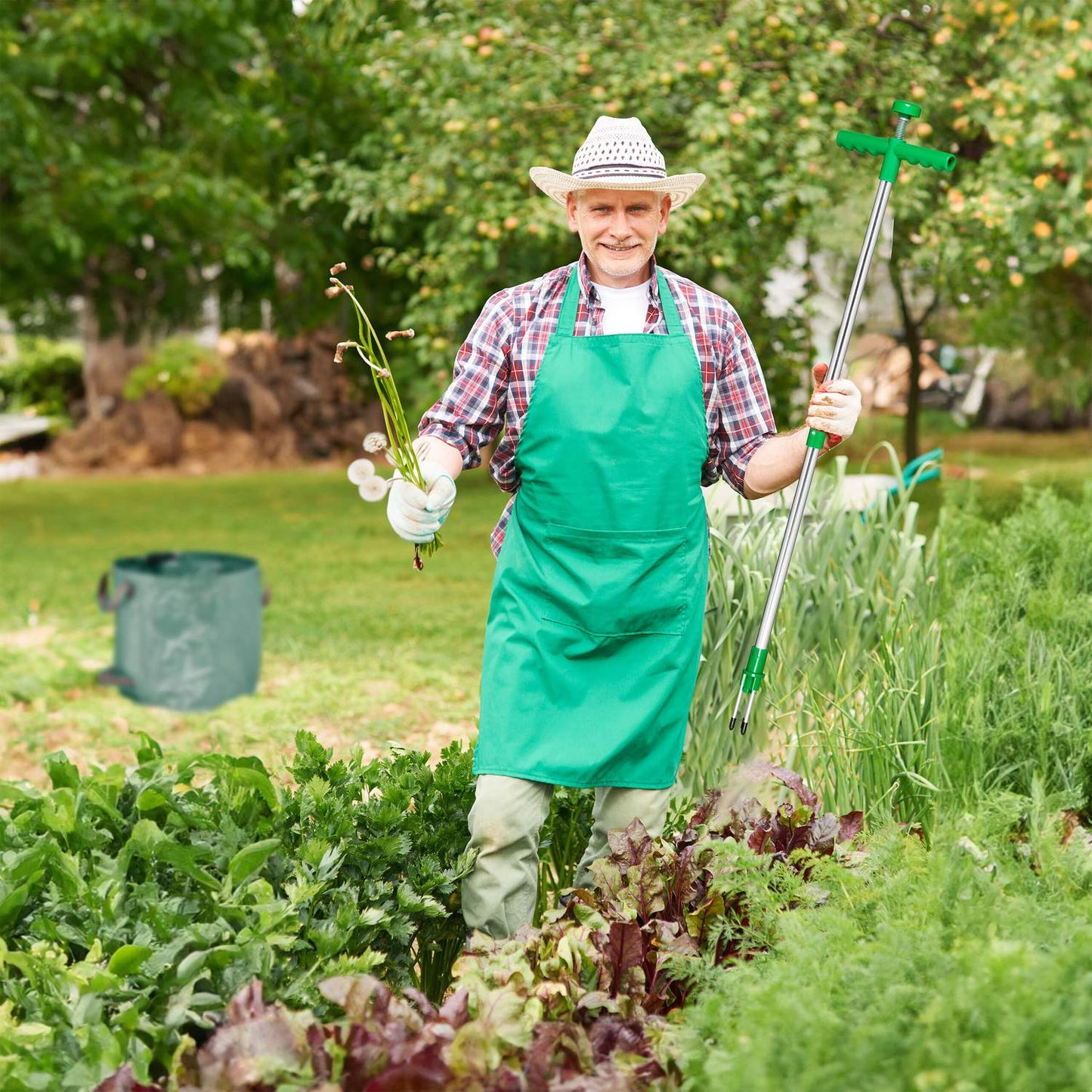 Weed remover with bag for garden waste