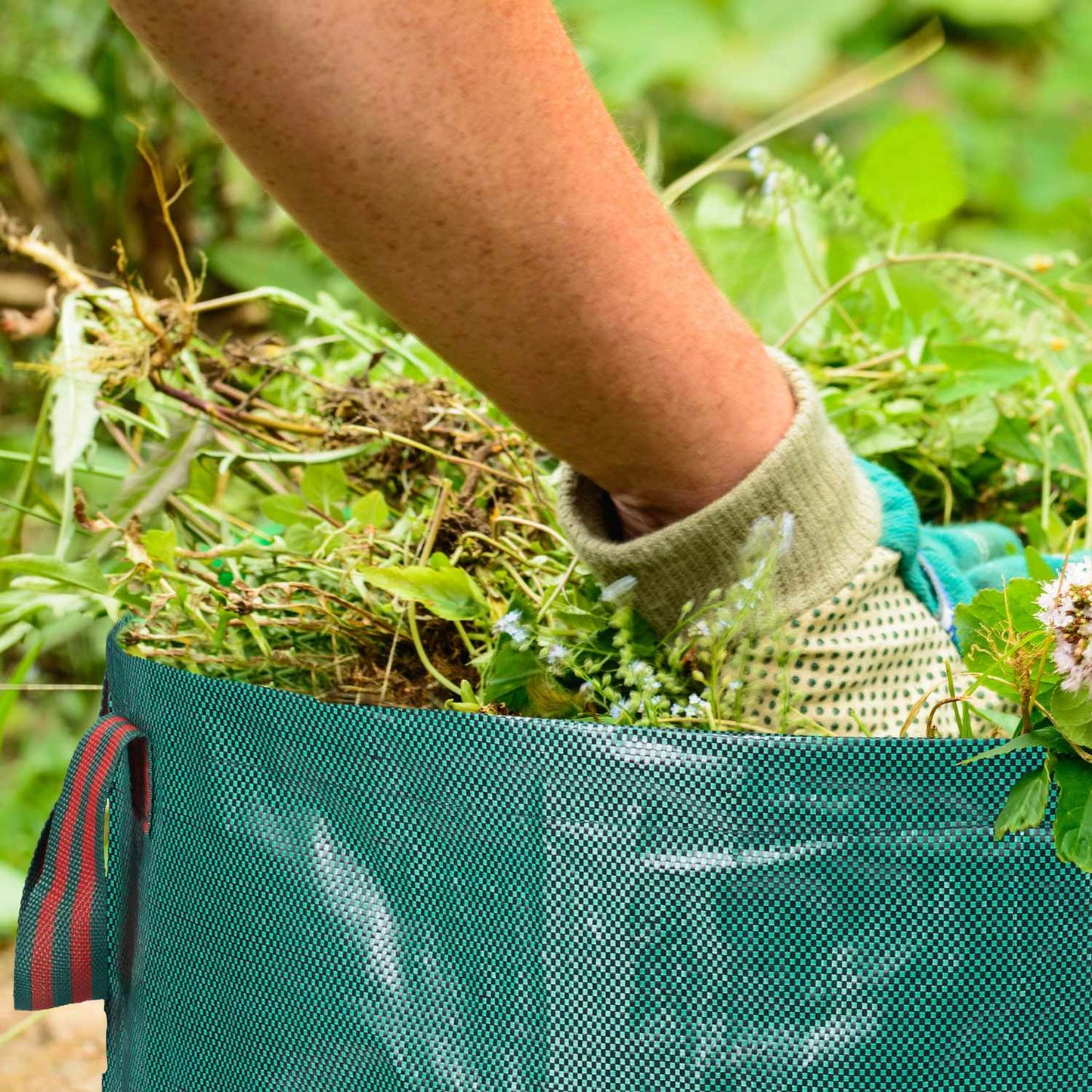 Weed remover with bag for garden waste