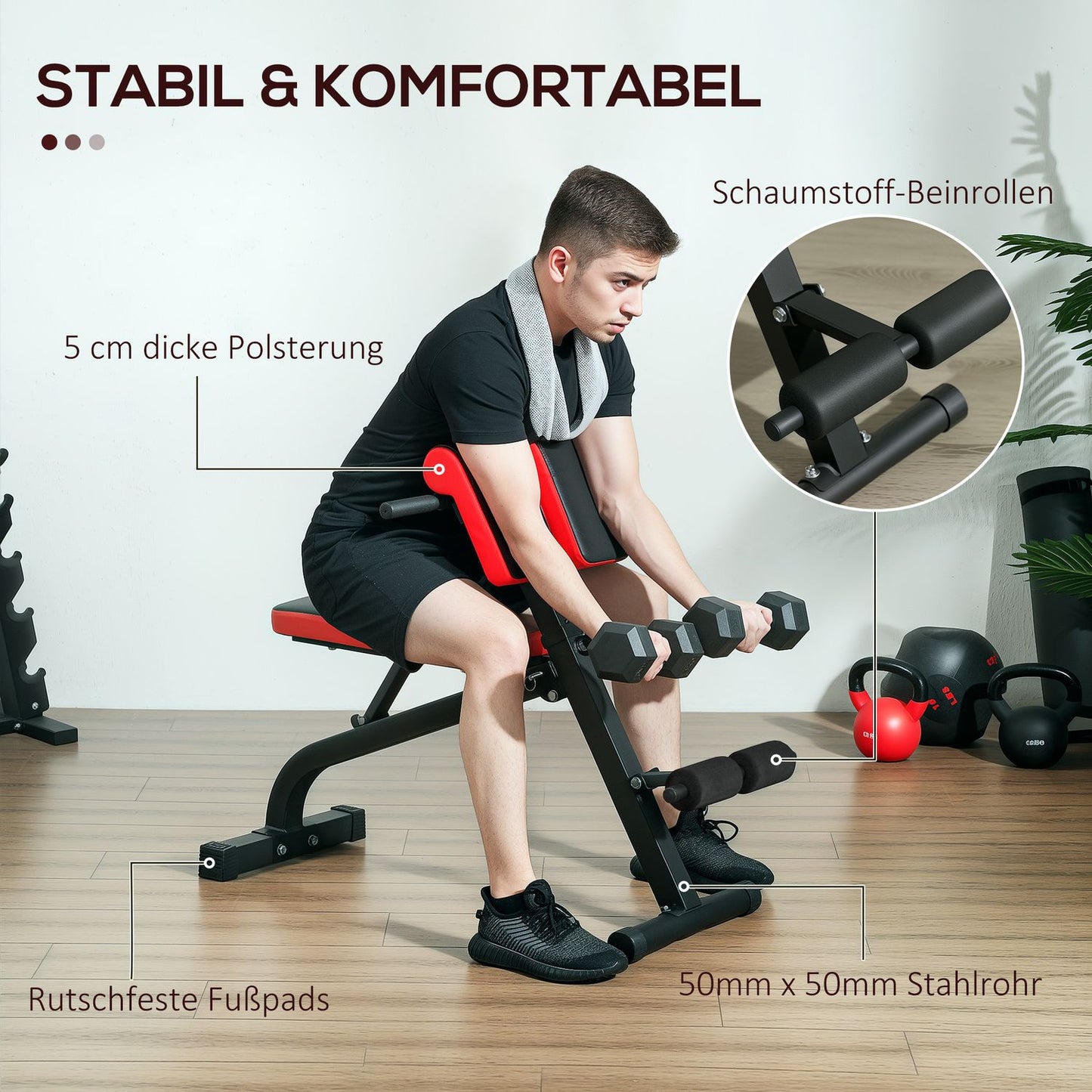 Adjustable weight bench, foldable, steel, up to 120 kg capacity