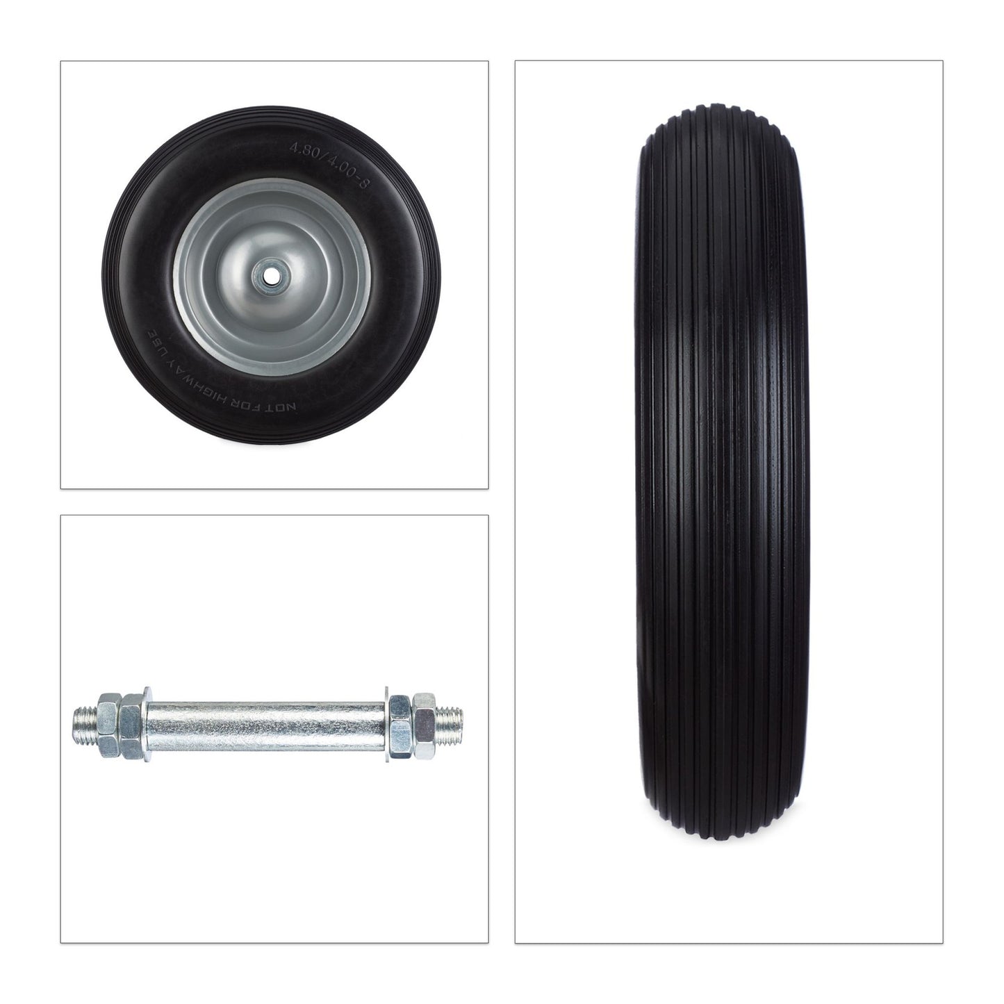 Wheelbarrow wheel made of solid rubber with axle