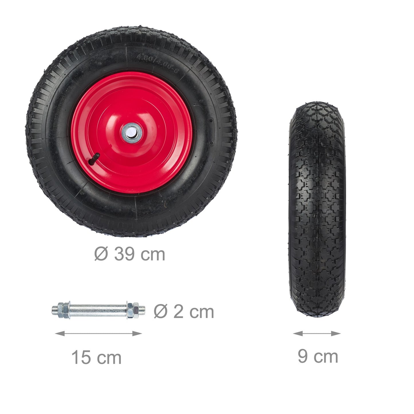 Wheels for wheelbarrow with pneumatic tires 4.00-8 axle