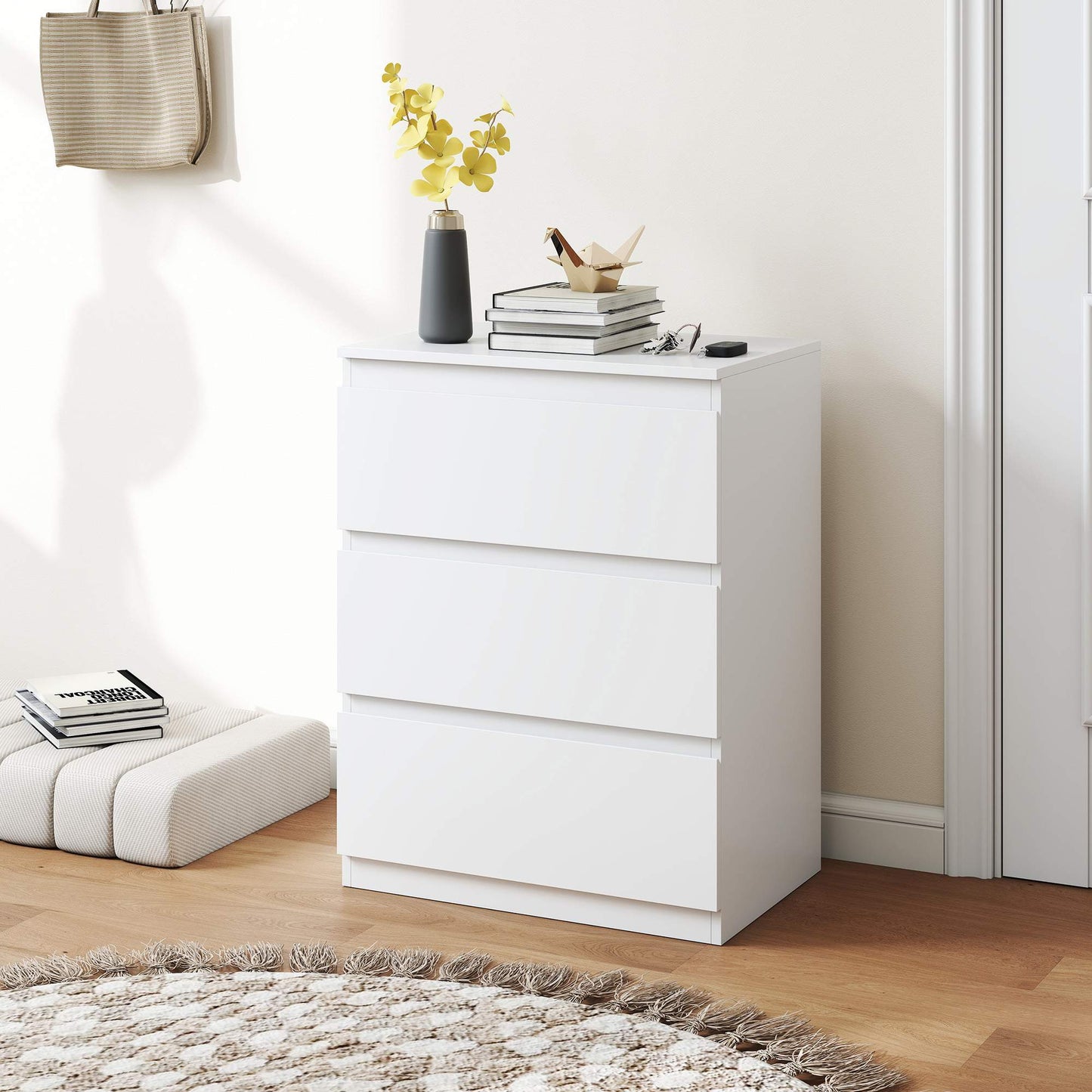 White 3-Drawer Dresser for Bedroom, Hallway, Living Room