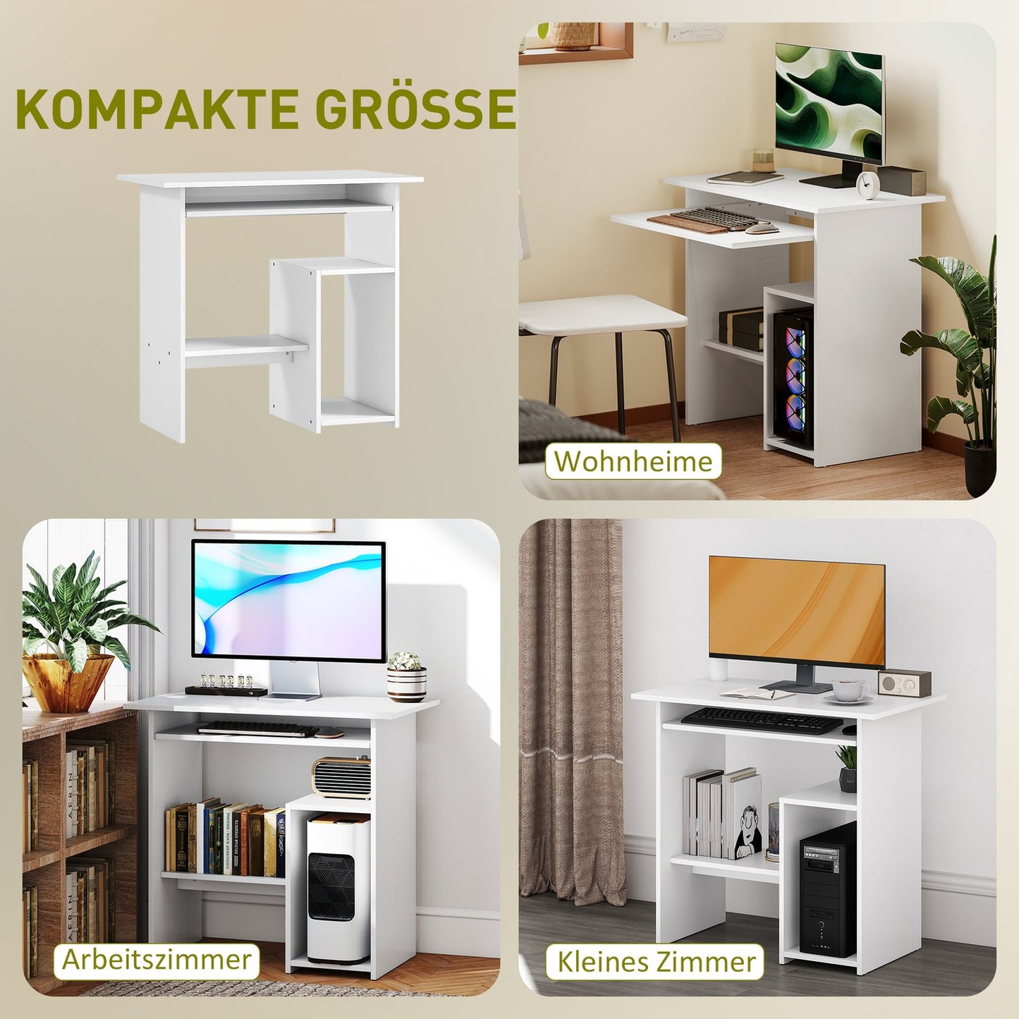White Computer Desk, Chipboard, 80 x 45 x 75 cm