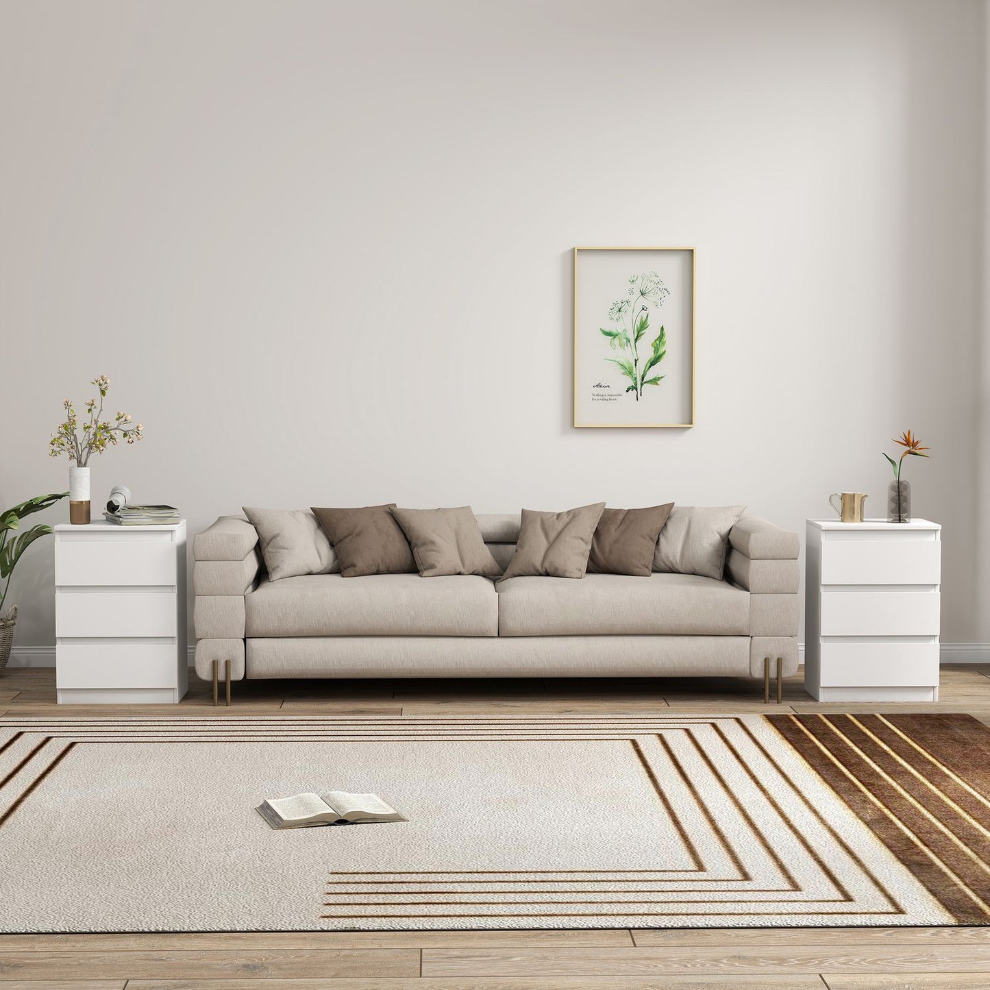 White MDF Nightstands Set of 2 with 3 Drawers