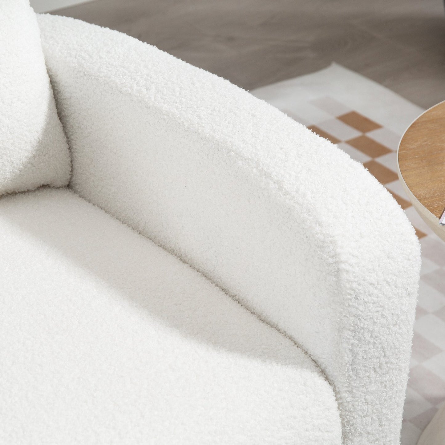 White Upholstered Armchair with Cushion, Rubberwood Legs