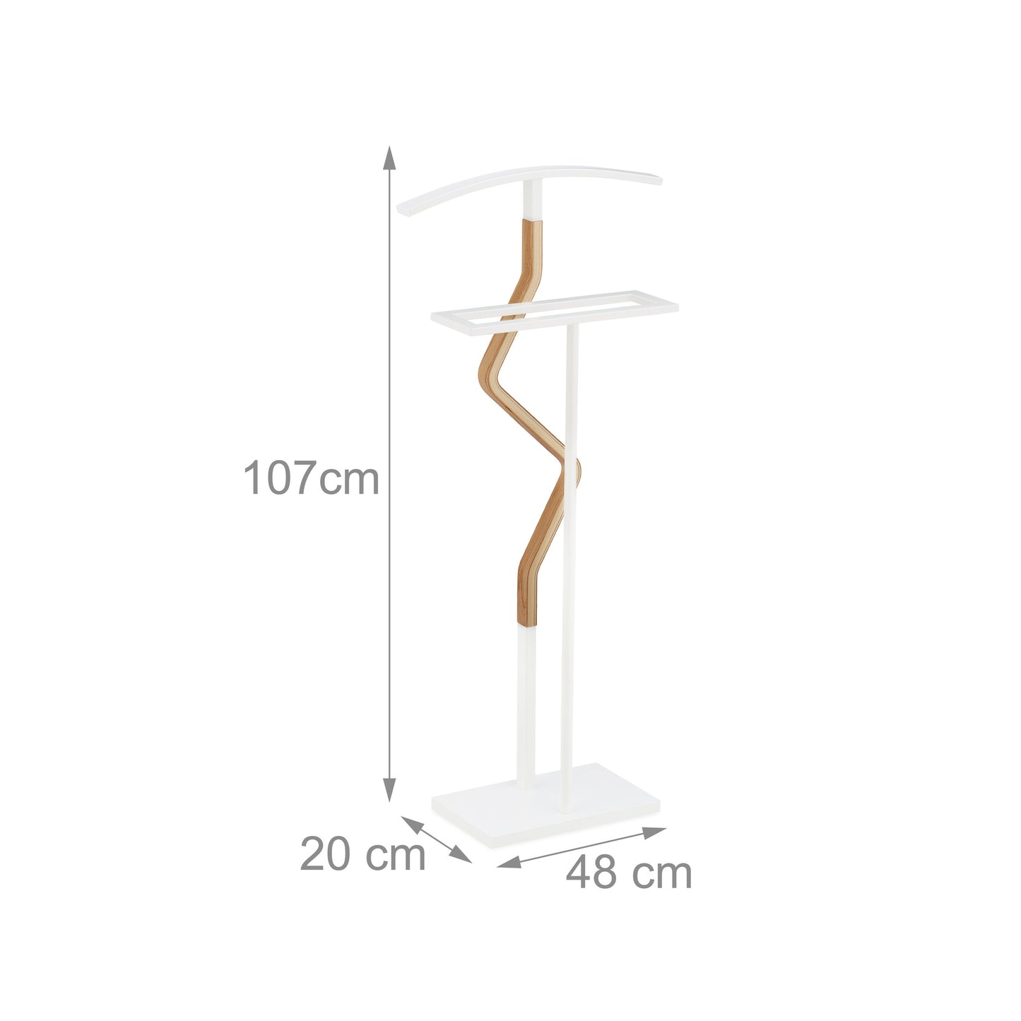 White Wood and Metal Valet Suit Stand