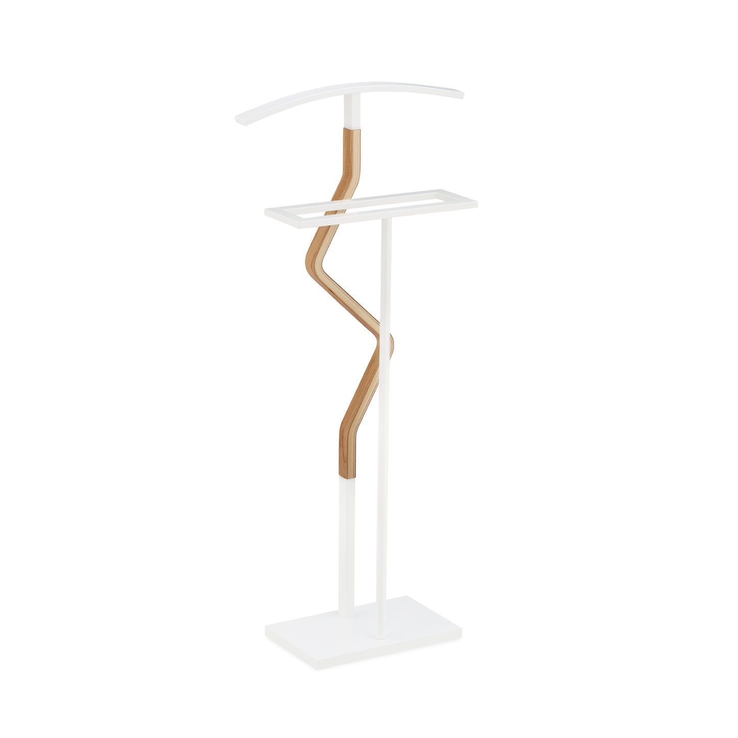White Wood and Metal Valet Suit Stand