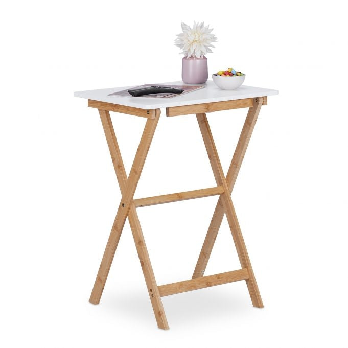 White bamboo folding table