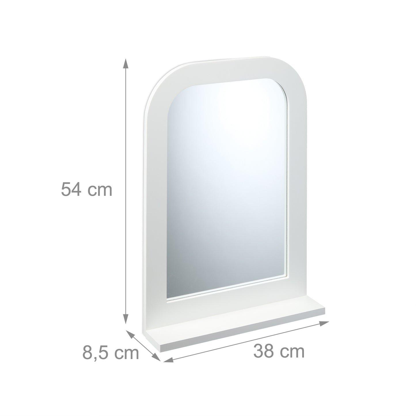 White bathroom mirror with shelf