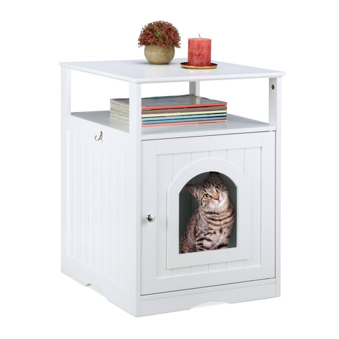 White cat cabinet with shelf