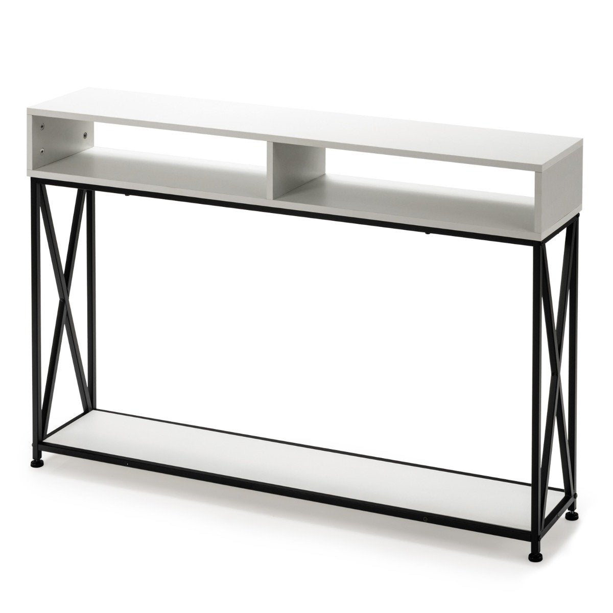 White console table with open shelf and steel frame 120 x 23 x 79 cm
