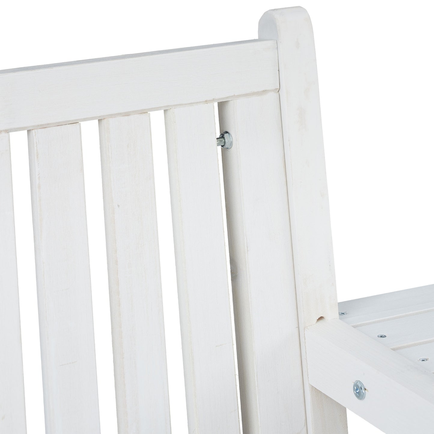 White garden bench with table